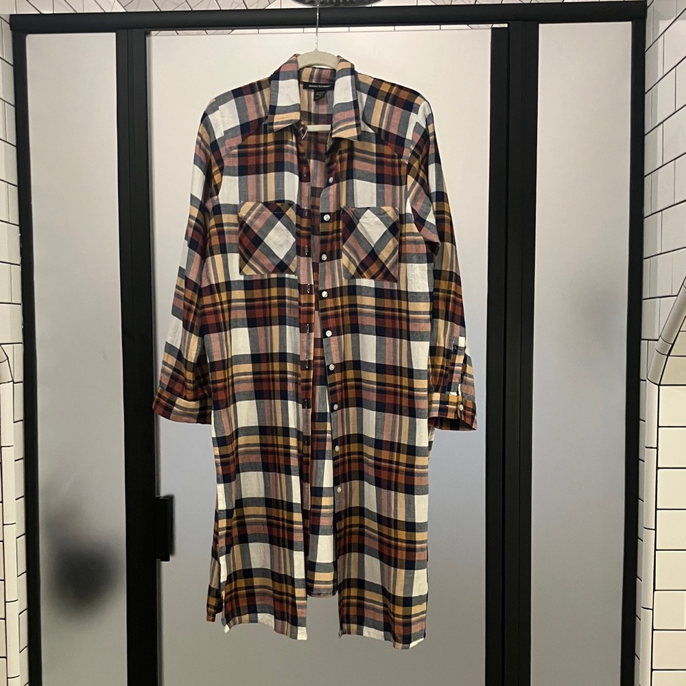 Ashley Stewart Multicolor Plaid Shirt Dress